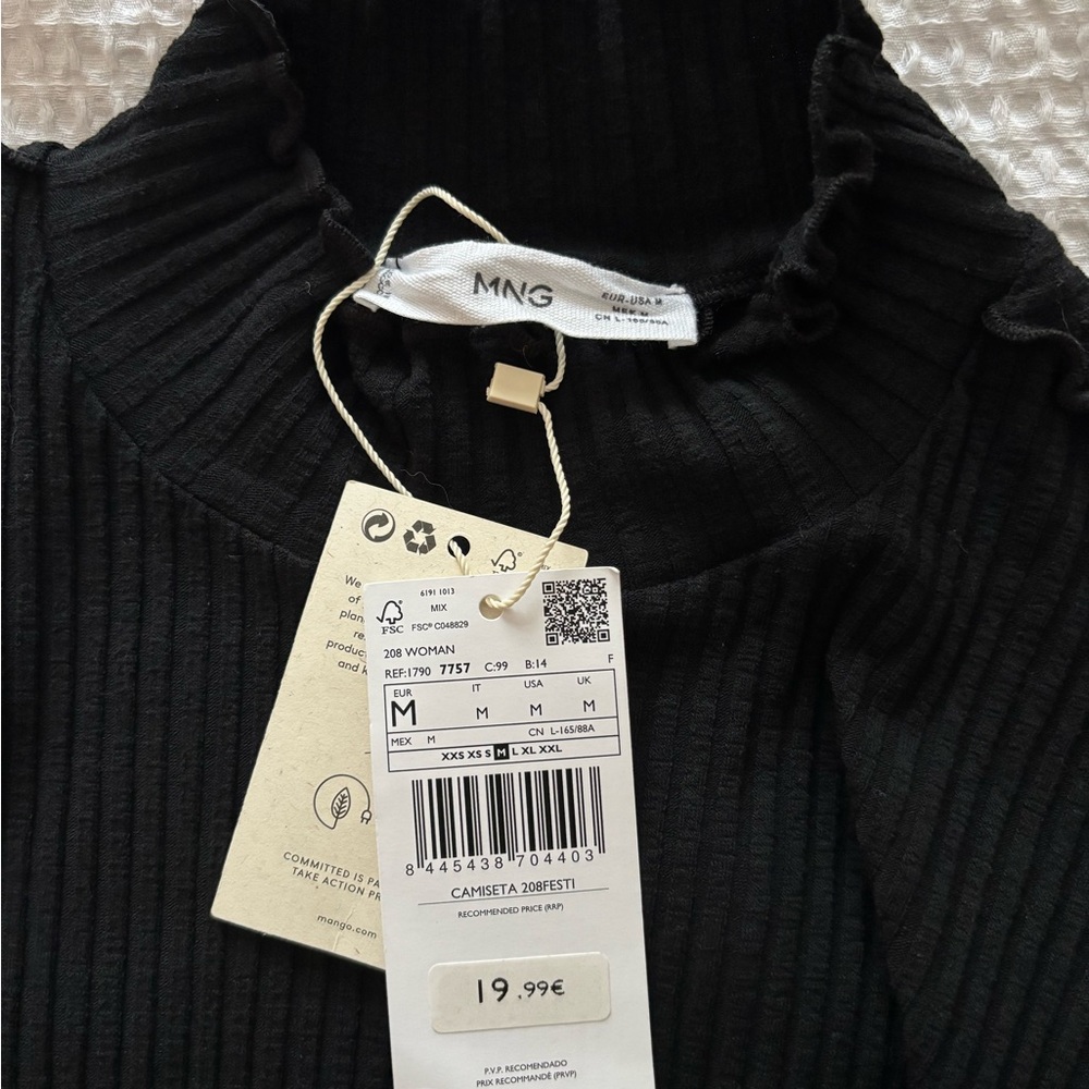 Mango Black Ribbed Women's Top